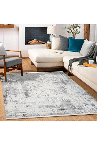 halinet Halı.Net Gray Modern Washable Non-Slip Living Room Carpet Cr-Silver-1...