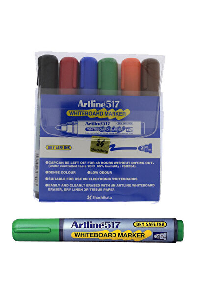 artline Whiteboard marker 517 - Dry safe ink, round tip 2.0mm, 6 colors/set