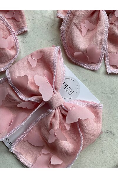 MADE BY PERİ Girl's Muslin Butterfly Detailed Luxury Bowknot Hair Clip - Pink...