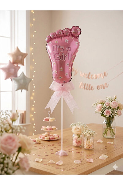 Deniz Party Store Masa Üstü İt's A Gırl Ayak figürlü folyo balon Kendinden St...