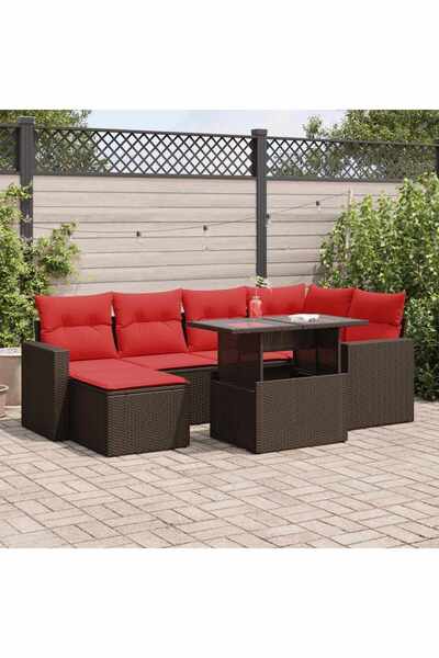 vidaxl Set canapele de gradina cu perne, 7 piese, maro, poliratan