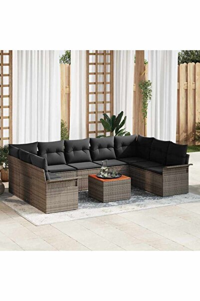 vidaxl Set de canapele pentru gradina cu perna 10 pcs Gri poliratan
