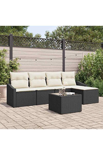 vidaxl Set de canapea cu perna 6 pcs Negru poliratan