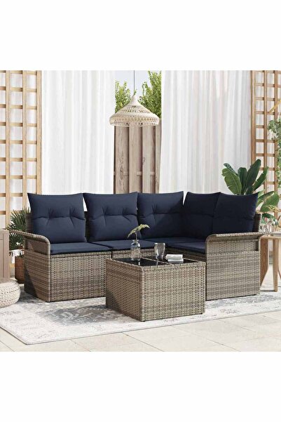 vidaxl Set de canapele pentru gradina cu perna 5 pcs Gri poliratan