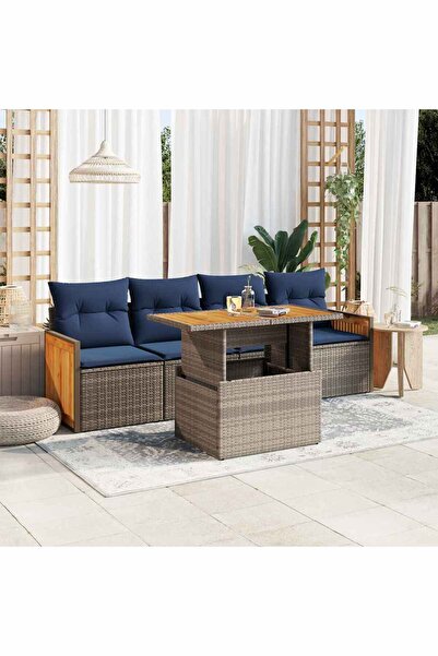 vidaxl Set canapea de gradina cu perne, 5 piese, poliratan/lemn acacia