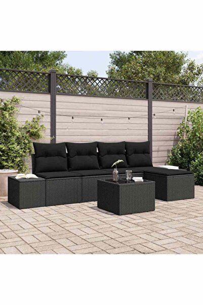 vidaxl Set de canapele pentru gradina cu perna 6 pcs Negru poliratan