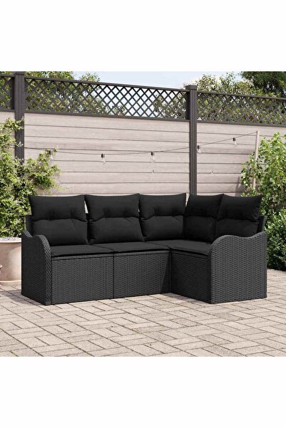 vidaxl Set de canapele pentru gradina 4 pcs Negru poliratan