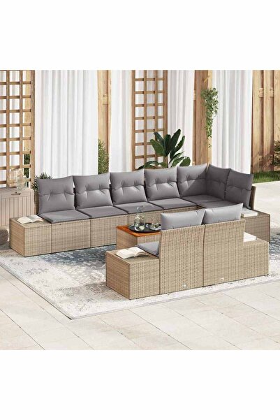 vidaxl Set de canapele pentru gradina cu perna 9 pcs Bej poliratan