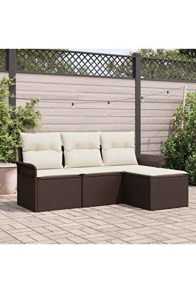 vidaxl Set de canapele pentru gradina cu perna 4 pcs Maro Rattan poli