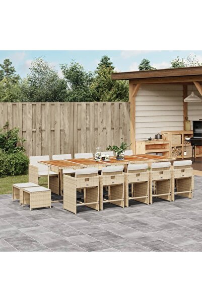vidaxl Set mobilier de gradina cu perne, 15 piese, bej, poliratan