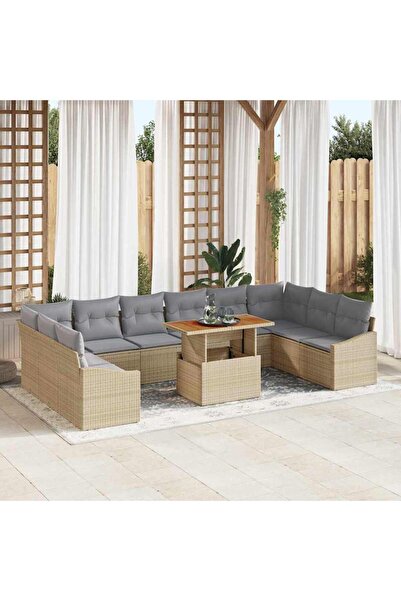 vidaxl Set de canapele pentru gradina 11 pcs Bej Rattan poli