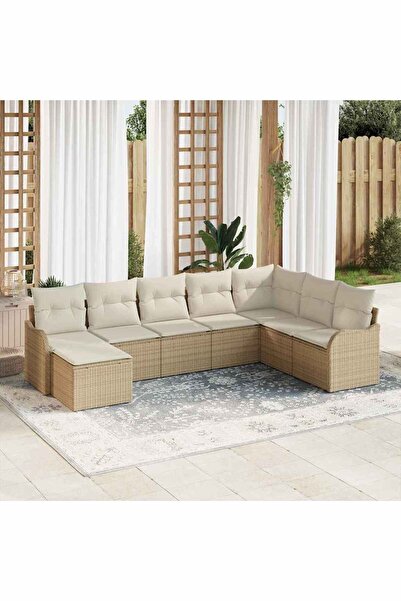 vidaxl Set de canapele pentru gradina 8 pcs Bej È™i alb Rattan poli