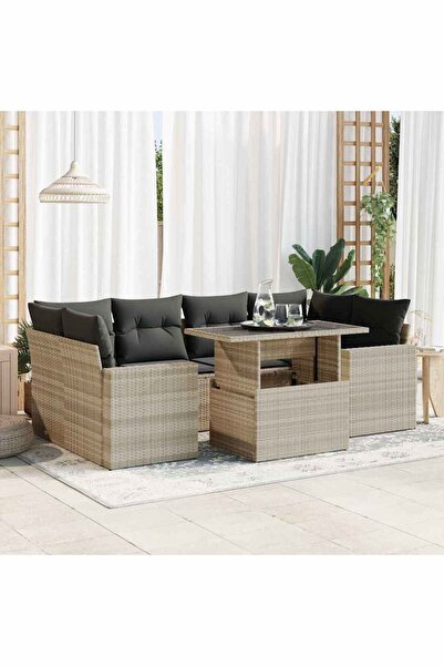 vidaxl Set canapele de gradina cu perne, 7piese gri deschis poliratan