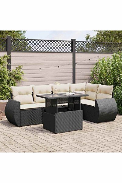 vidaxl Set mobilier de gradina cu perne, 6 piese, negru, poliratan