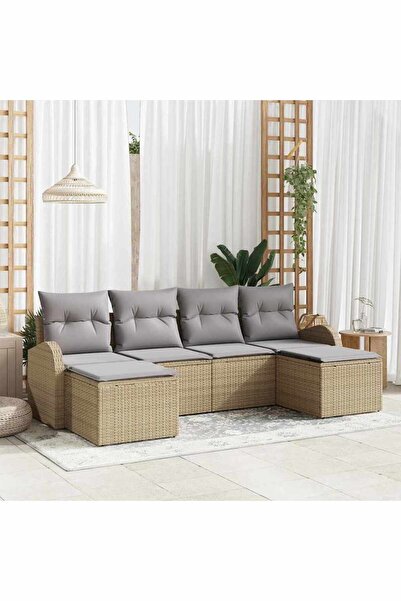 vidaxl Set de canapea cu perna 6 pcs Bej È™i gri deschis poliratan