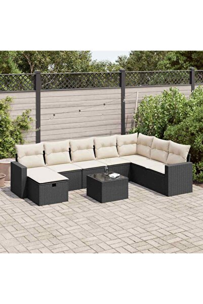 vidaxl Set mobilier de gradina cu perne, 9 piese, negru, poliratan