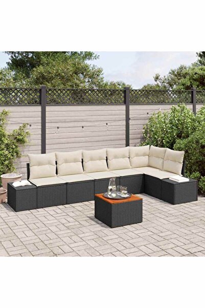 vidaxl Set de canapele pentru gradina cu perna 7 pcs Negru poliratan
