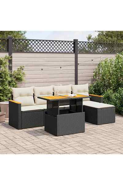 vidaxl Set mobilier gradina perne 6 piese negru poliratan/lemn acacia
