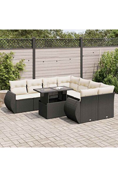 vidaxl Set mobilier de gradina cu perne, 9 piese, negru, poliratan