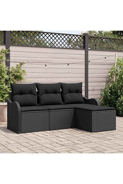 vidaxl Set de canapele pentru gradina 4 pcs Negru poliratan
