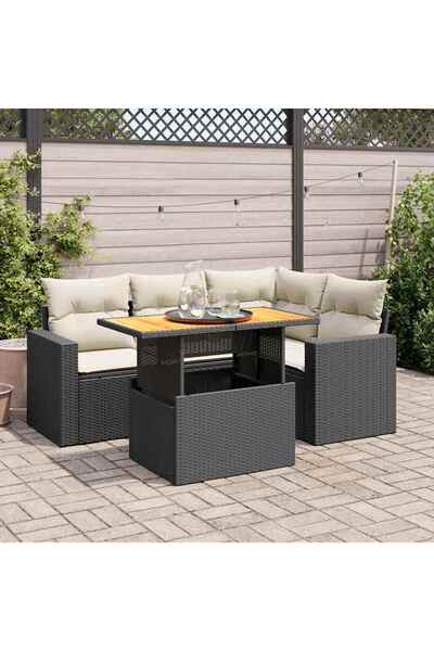 vidaxl Set mobilier de gradina cu perne, 5 piese, negru, poliratan