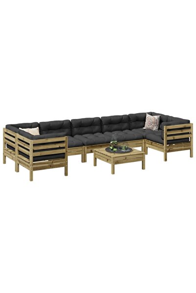 vidaxl Set canapea de gradina cu perne, 8 piese, lemn de pin tratat