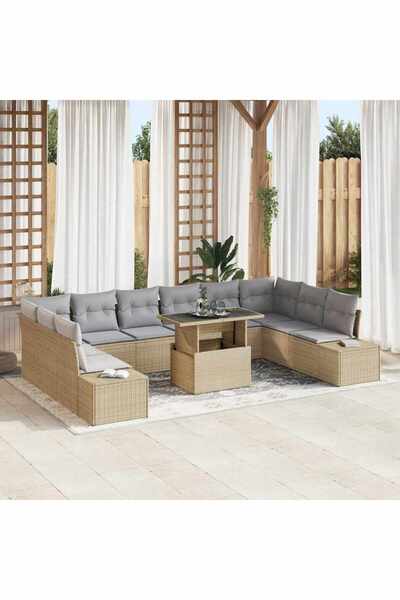 vidaxl Set de canapele pentru gradina 11 pcs Bej Rattan poli
