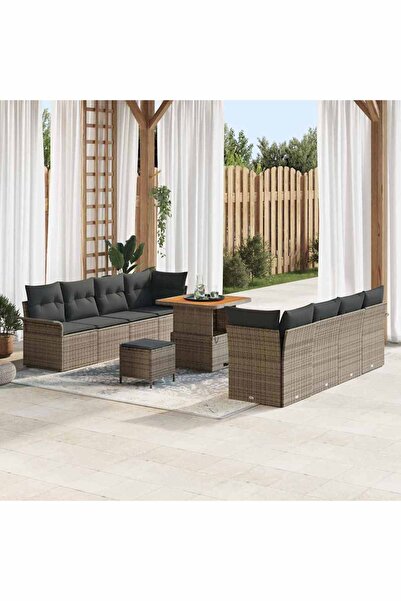 vidaxl Set de canapele pentru gradina cu perna 11 pcs Gri poliratan