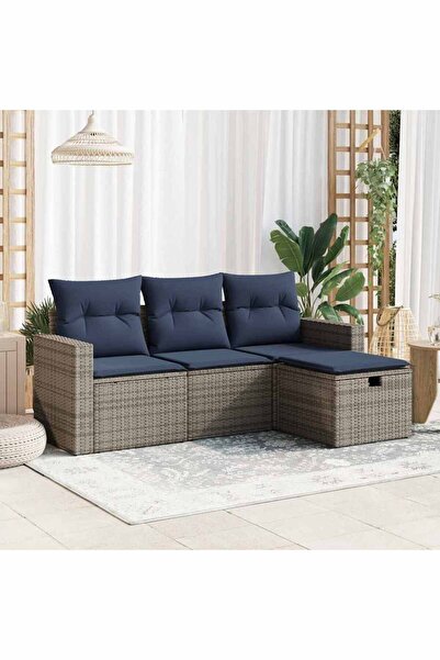 vidaxl Set canapea de gradina cu perne, 4 piese, gri, poliratan