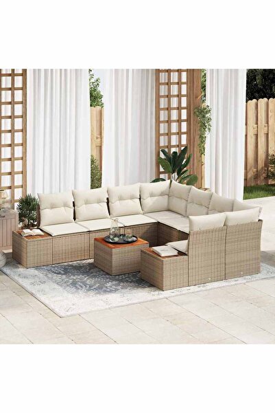 vidaxl Set de canapele pentru gradina cu perna 9 pcs Bej Rattan poli