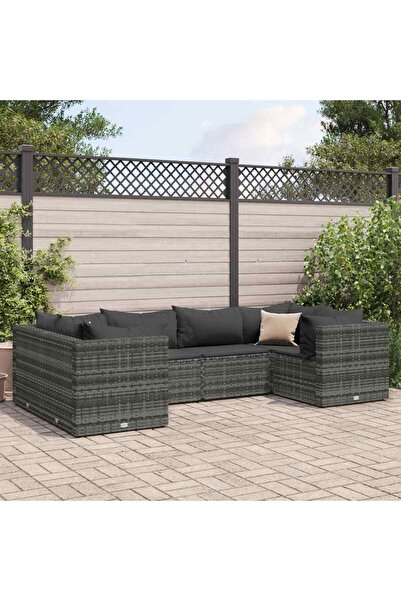 vidaxl Set mobilier de gradina cu perne, 6 piese, gri, poliratan