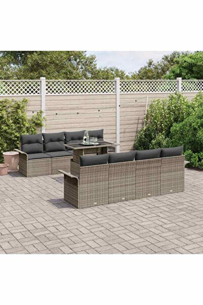 vidaxl Set de canapele pentru gradina cu perna 9 pcs Gri poliratan