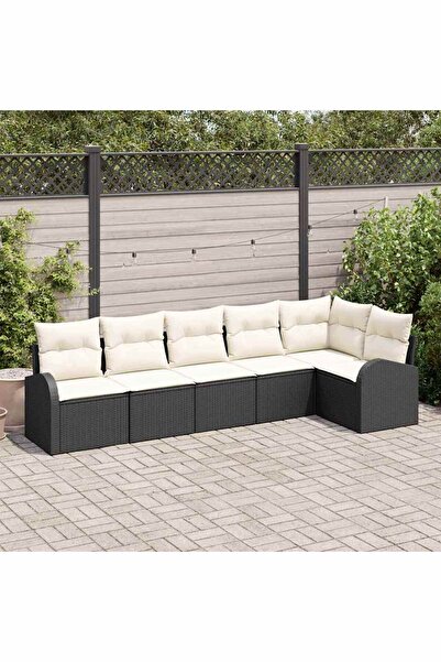vidaxl Set de canapele pentru gradina cu perna 6 pcs Negru Rattan poli