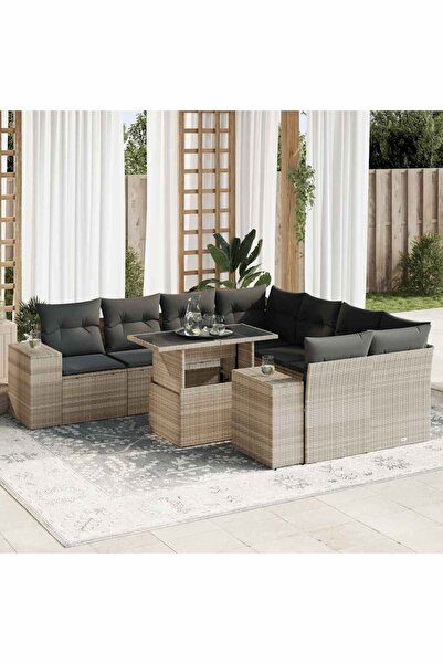vidaxl Set canapele de gradina cu perne, 9 piese gri deschis poliratan