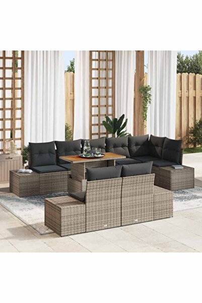 vidaxl Set de canapele pentru gradina 9 pcs Gri Rattan poli