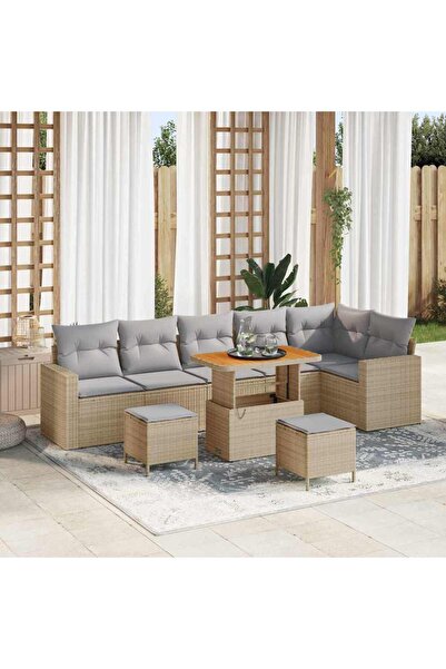 vidaxl Set de canapele pentru gradina 9 pcs Bej poliratan
