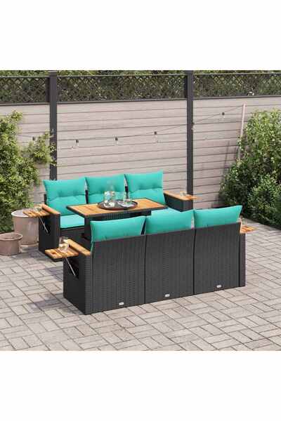 vidaxl Set canapele de gradina cu perne, 7 piese, negru, poliratan
