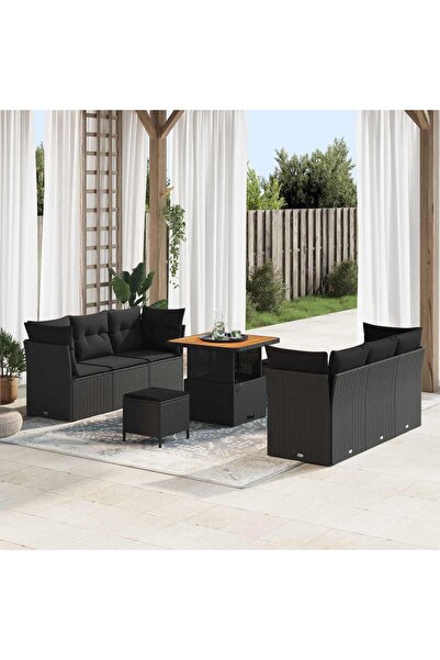 vidaxl Set de canapele pentru gradina 9 pcs Negru poliratan