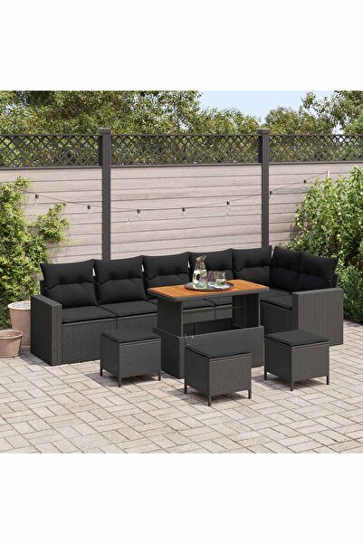 vidaxl Set de canapele pentru gradina 10 pcs Negru poliratan