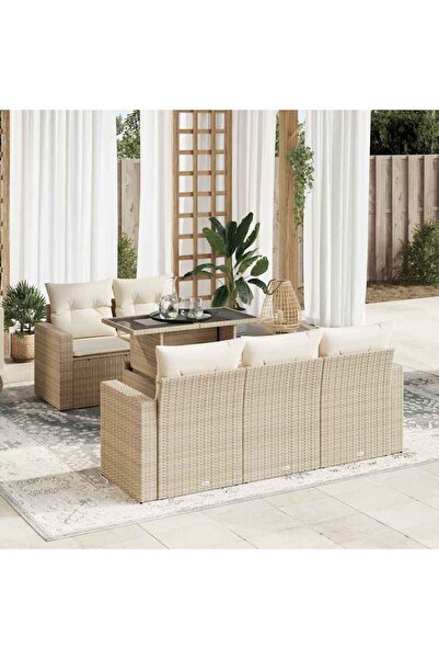 vidaxl Set canapele de gradina cu perne, 6 piese, bej, poliratan