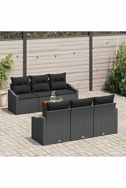 vidaxl Set de canapele pentru gradina cu perna 7 pcs Negru poliratan