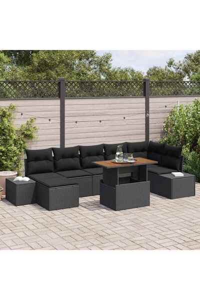 vidaxl Set de canapele pentru gradina 8 pcs Negru Rattan poli
