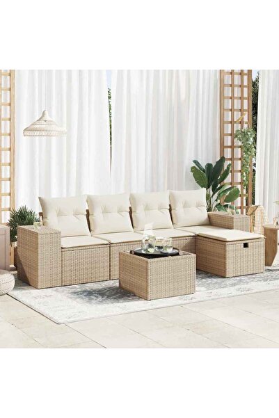 vidaxl Set canapele de gradina cu perne, 6 piese, bej, poliratan
