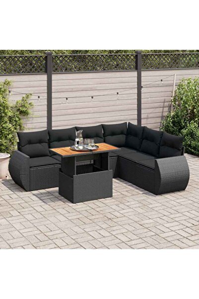 vidaxl Set canapele de gradina cu perne, 7 piese, negru, poliratan