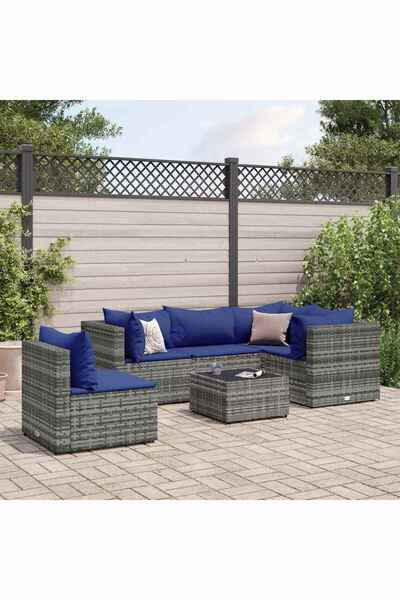 vidaxl Set mobilier de gradina cu perne, 6 piese, gri, poliratan
