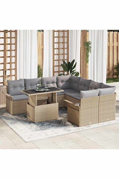 vidaxl Set de canapele pentru gradina cu perna 9 pcs Bej Poli Rattan
