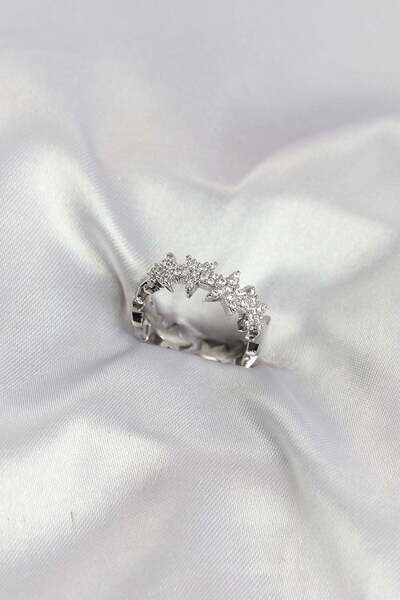 Inure Jewelry Silver Color Brass Row Star Model Zircon Stone Women's Ring
