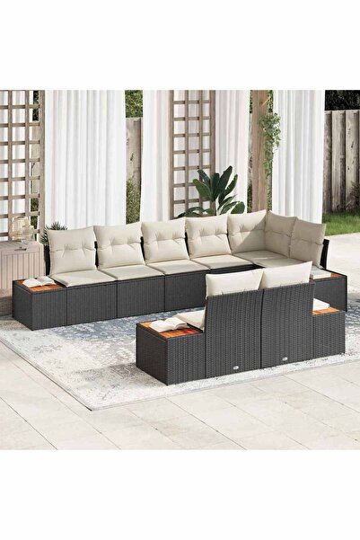vidaxl Set de canapele pentru gradina cu perna 8 pcs Negru Rattan poli