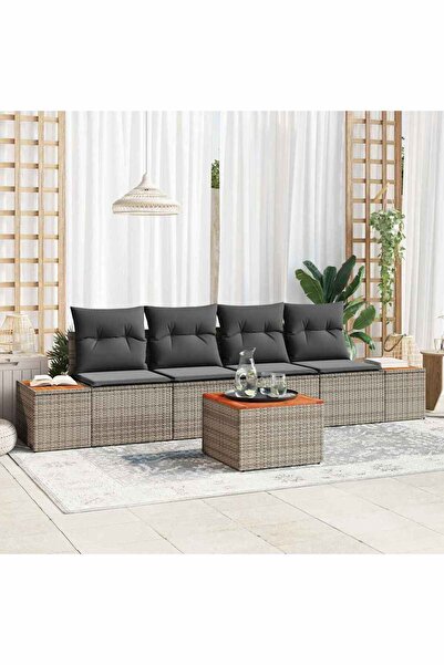 vidaxl Set de canapele pentru gradina cu perna 5 pcs Gri Rattan poli