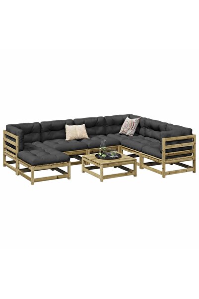 vidaxl Set canapea de gradina, 8 piese, lemn de pin tratat